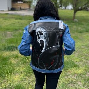 Oversized Horror Movie Hand Painted Denim Jacket